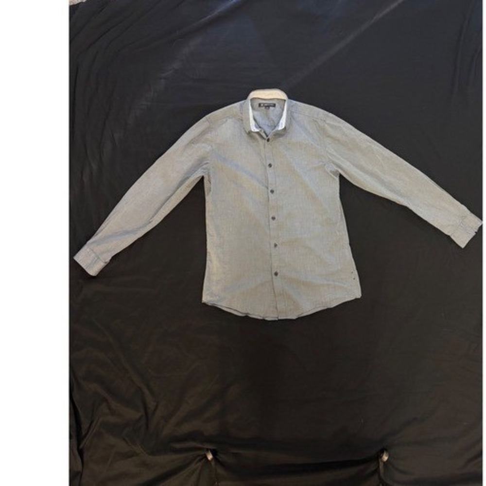 INC International Concepts Mens Slim Fit Button Down Shirt Grey Long Sleeve S